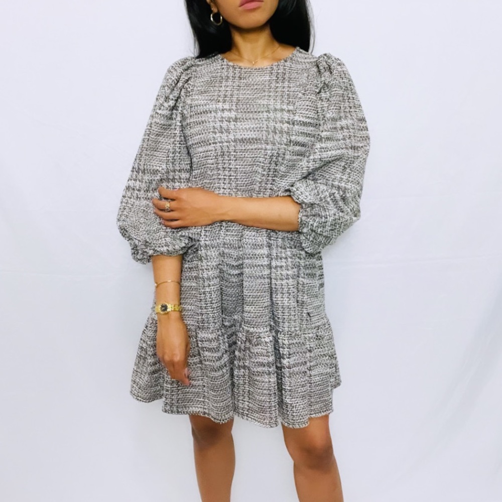 Zara | Tweed Cottagecore Balloon Sleeve Dress S